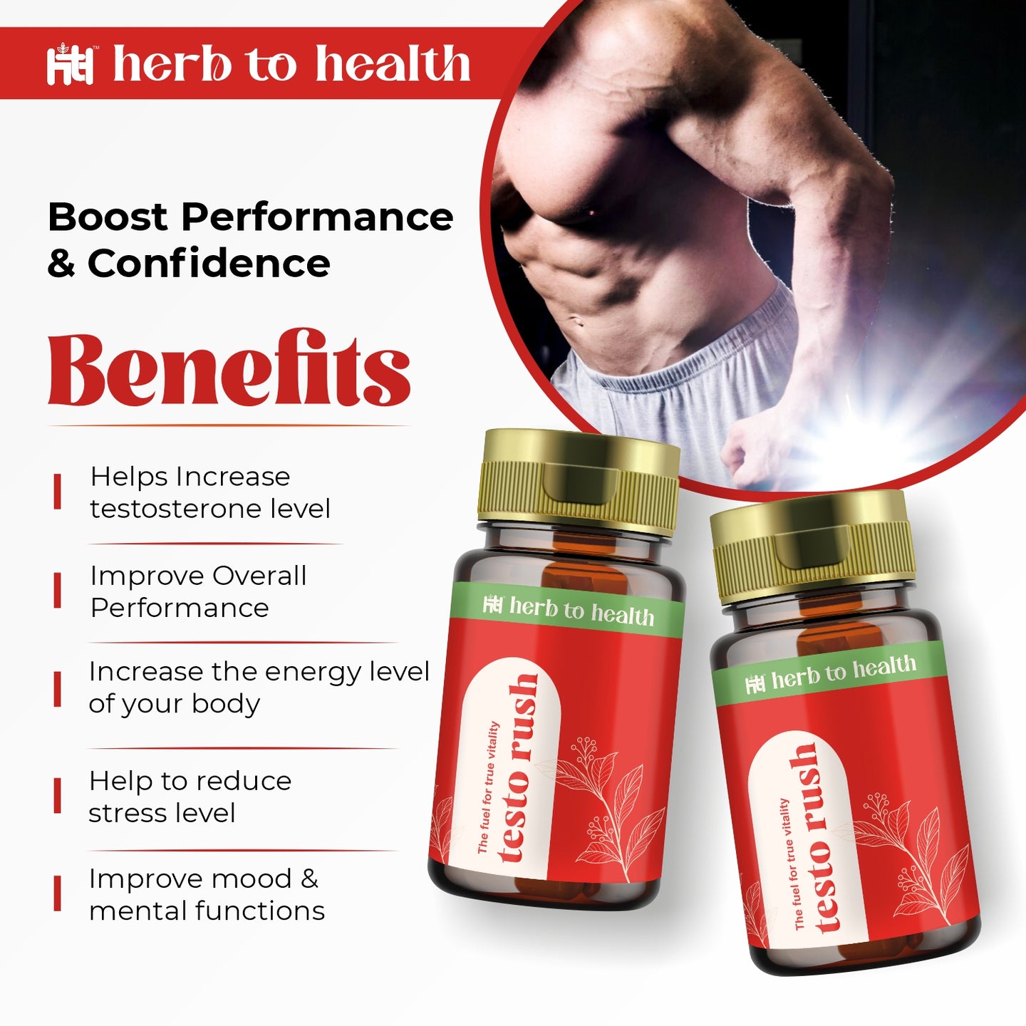 Herb to Health Testo Rush for Strength & Stamina, 60 Capsules