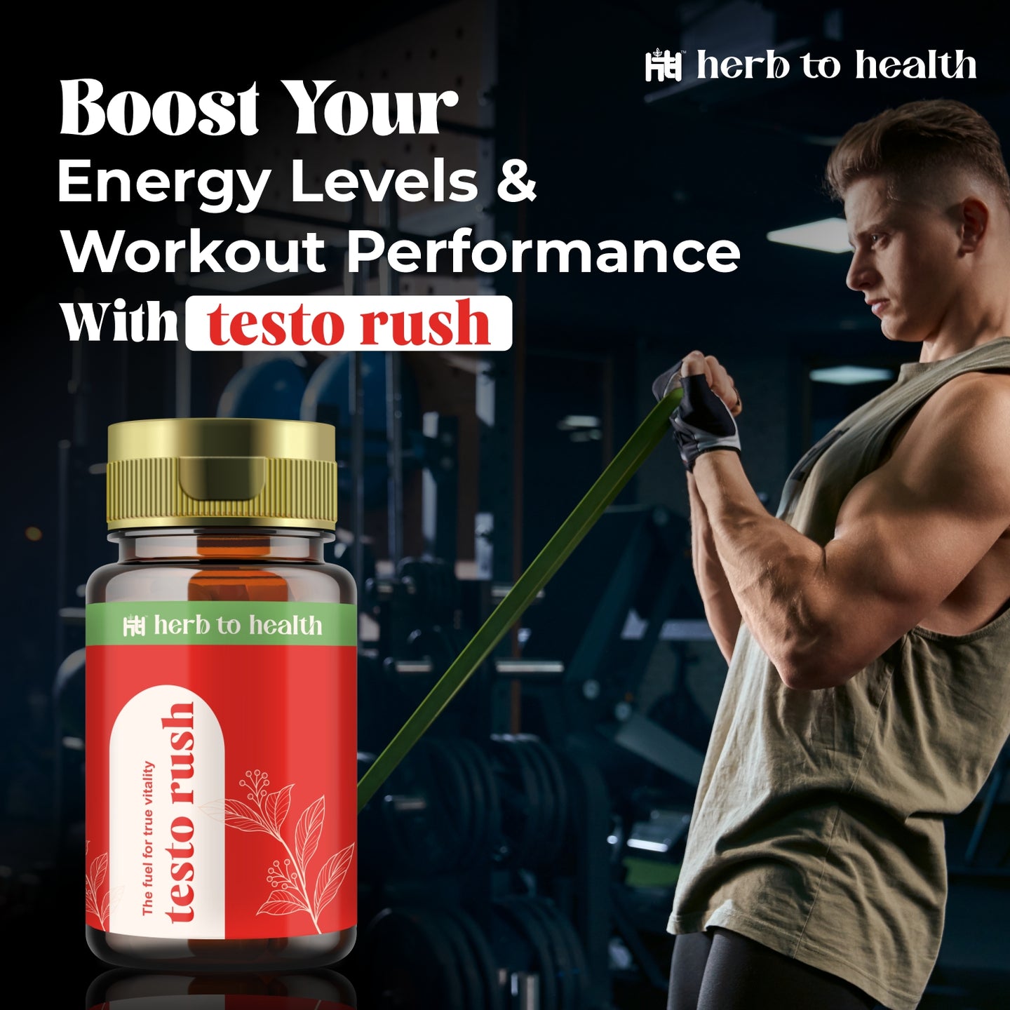 Herb to Health Testo Rush for Strength & Stamina, 60 Capsules